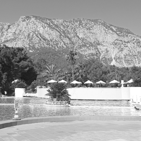 blur in turkey resort pool luxury vacation and background  mountainの写真素材