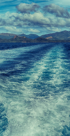 blur  in  philippines   a view from  boat  and the pacific ocean  mountain backgroundの写真素材