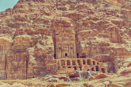 tomb in the antique site of petra in jordan the beautiful wonder of the world