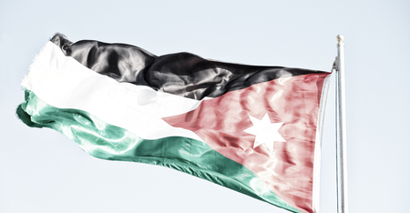 in jordan the national flag in the wind and skyの写真素材