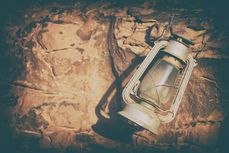in the rock desert of jordan an antique old fashioned lamp isolatedの写真素材