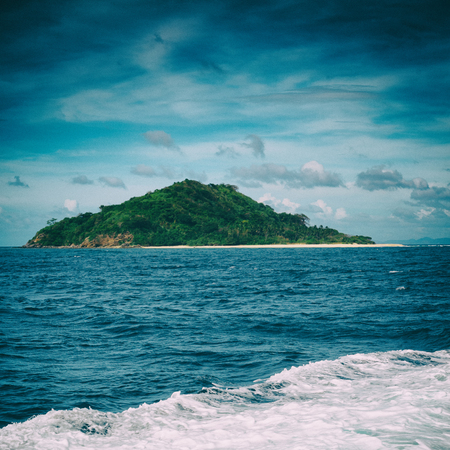 blur  in  philippines   a view from  boat  and the pacific ocean  mountain backgroundの写真素材