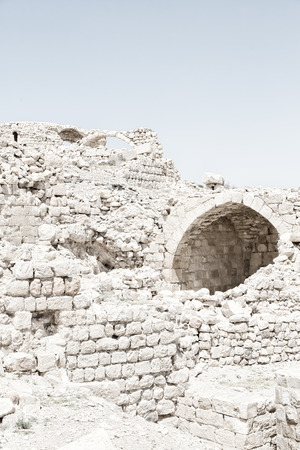 in jordan the old caste of ash shubak and his tower  in the skyの写真素材