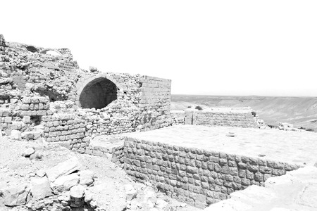in jordan the old caste of ash shubak and his tower  in the skyの写真素材