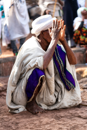 ETHIOPIA,LALIBELA-CIRCA  JANUARY 2018--unidentified people in crowd of the genna celebrationのeditorial素材