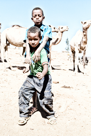 ETHIOPIA,BABILE-CIRCA  JANUARY 2018--unidentified    young boys in the camels market 
のeditorial素材