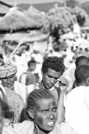 ETHIOPIA,LALIBELA-CIRCA  JANUARY 2018--unidentified people in the market during the genna celebrationのeditorial素材
