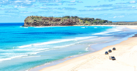in  australia fraser island the beach near the rocks in the  wave of oceanの写真素材