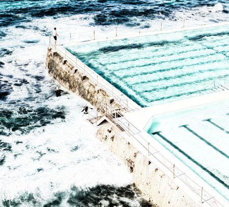 in  australia bondie  beach and the resort pool near oceanの写真素材