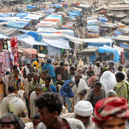 ETHIOPIA,LALIBELA-CIRCA  JANUARY 2018--unidentified people in the market during the genna...