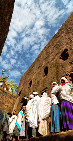 ETHIOPIA,LALIBELA-CIRCA  JANUARY 2018--unidentified people in crowd of  the genna celebrationのeditorial素材