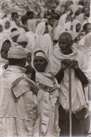 ETHIOPIA,LALIBELA-CIRCA  JANUARY 2018--unidentified people in crowd of  the genna celebration