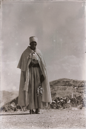  ETHIOPIA,LALIBELA-CIRCA  DECEMBER 2017--unidentified priest walking in the street  のeditorial素材