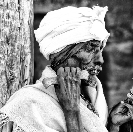  ETHIOPIA,LALIBELA-CIRCA  JANUARY 2018--unidentified priest praying  in the genna celebrationのeditorial素材