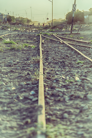 in africa ethiopia the railway road in the light of sunrise like background