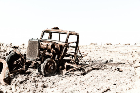 in  danakil ethiopia africa  in the   old abandoned  italian village   colony rusty antique car and hot concept of horror apocalypse の写真素材