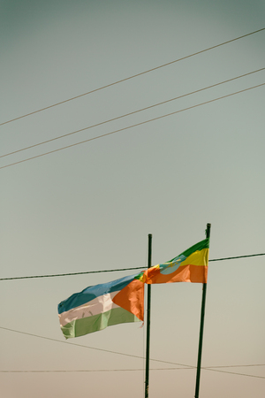 in  ethiopia africa the colorful flag waving in the skyの写真素材