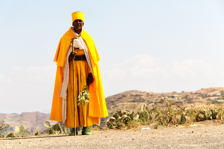  ETHIOPIA,LALIBELA-CIRCA  DECEMBER 2017--unidentified priest walking in the street  のeditorial素材