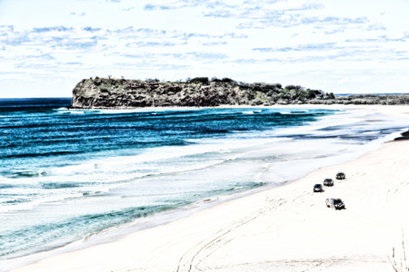 in  australia fraser island the beach near the rocks in the  wave of oceanの写真素材