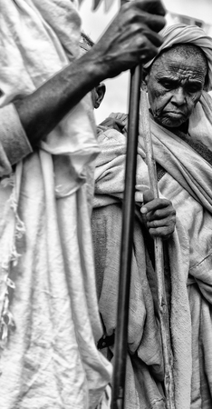 ETHIOPIA,LALIBELA-CIRCA  JANUARY 2018--unidentified people in  crowd of the genna celebrationのeditorial素材