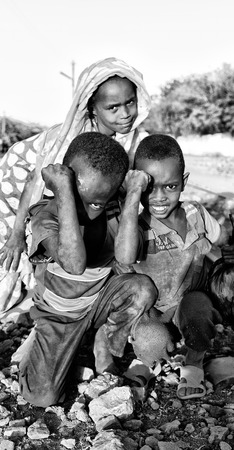 ETHIOPIA,DANAKIL-CIRCA  JANUARY 2018--unidentified   little kids near the  railwayのeditorial素材