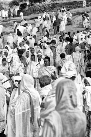 ETHIOPIA,LALIBELA-CIRCA  JANUARY 2018--unidentified people in crowd of  the genna celebrationのeditorial素材