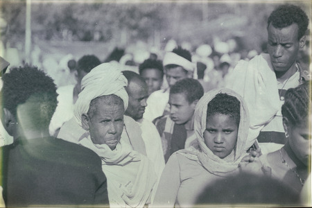 ETHIOPIA,LALIBELA-CIRCA  JANUARY 2018--unidentified people in the market during the genna celebrationのeditorial素材