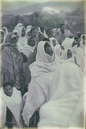 ETHIOPIA,LALIBELA-CIRCA  JANUARY 2018--unidentified people in crowd of  the genna celebrationのeditorial素材