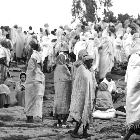 ETHIOPIA,LALIBELA-CIRCA  JANUARY 2018--unidentified people in crowd of  the genna celebrationのeditorial素材