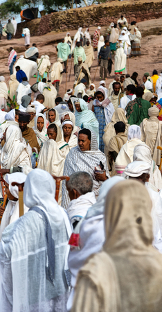 ETHIOPIA,LALIBELA-CIRCA  JANUARY 2018--unidentified people in crowd of  the genna celebrationのeditorial素材
