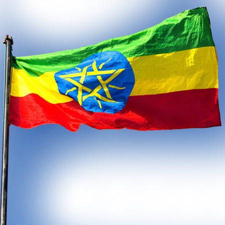 in  ethiopia africa the colorful flag waving in the skyの写真素材