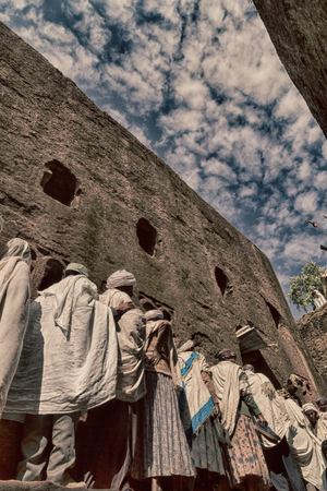 ETHIOPIA,LALIBELA-CIRCA  JANUARY 2018--unidentified people in crowd of  the genna celebrationのeditorial素材