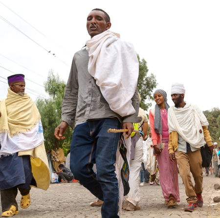 ETHIOPIA,LALIBELA-CIRCA  JANUARY 2018--unidentified people in crowd of  the genna celebrationのeditorial素材