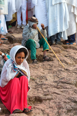 Ethiopia, January 2018 - One woman sat down alone during Genna celebrationのeditorial素材