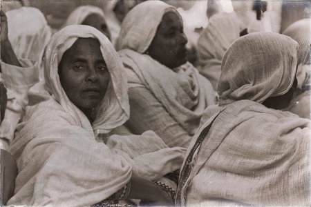 ETHIOPIA,LALIBELA-CIRCA  JANUARY 2018--unidentified people in  crowd of the genna celebrationのeditorial素材