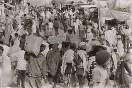 ETHIOPIA,LALIBELA-CIRCA  JANUARY 2018--unidentified people in the market during the genna celebration