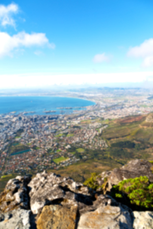 in south africa cape town city skyline from table mountain sky ocean and houseの写真素材