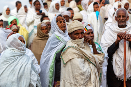 ETHIOPIA,LALIBELA-CIRCA  JANUARY 2018--unidentified people in crowd of  the genna celebration