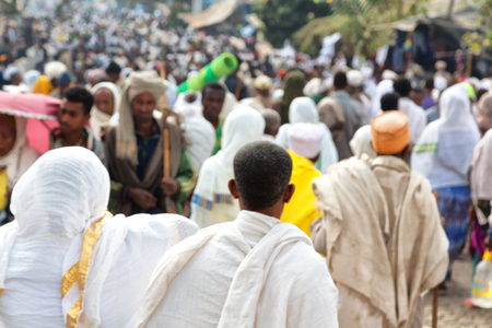 ETHIOPIA,LALIBELA-CIRCA  JANUARY 2018--unidentified people in crowd of  the genna celebration