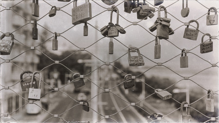CYPRUS,LIMASSOL-CIRCA APRIL 2018--unidentified lock in the bridge like romance symbol