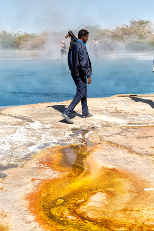 ETHIOPIA,DANIKAL-CIRCA  JANUARY 2018--unidentified policeman near the lake のeditorial素材