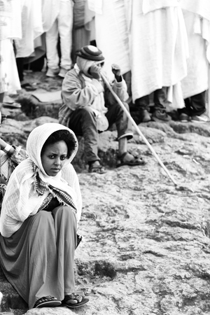 ETHIOPIA,LALIBELA-CIRCA  JANUARY 2018--unidentified people in  crowd of the genna celebration