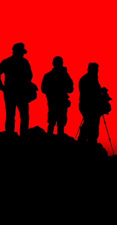 in  danakil ethiopia africa    the black silhouette of tourist in front of the volcano lightの写真素材