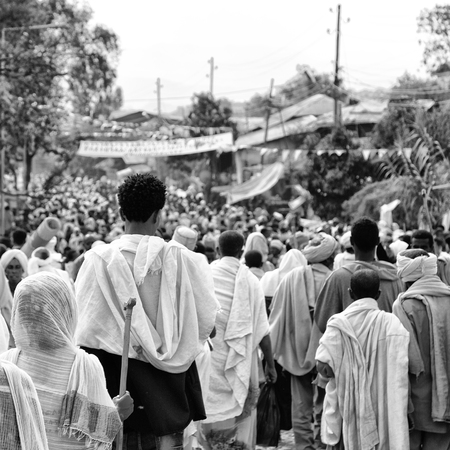ETHIOPIA,LALIBELA-CIRCA  JANUARY 2018--unidentified people in crowd of  the genna celebration
