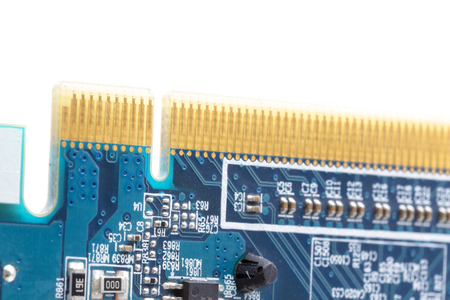 blurred circuit board in the light like concept of technology and future micro technology and...