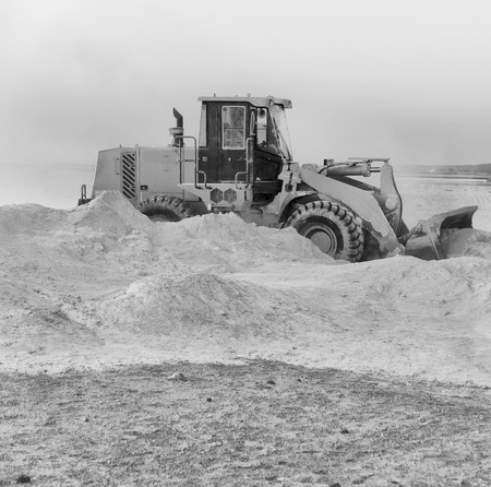 excavation machinery in black and white
