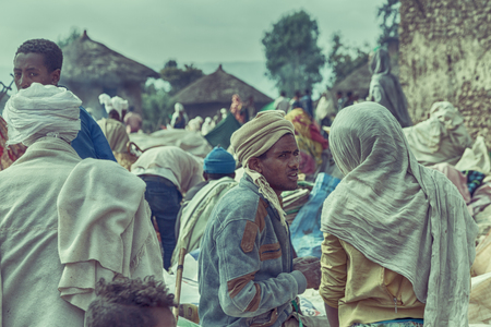 ETHIOPIA,LALIBELA-CIRCA  JANUARY 2018--unidentified people in crowd of  the genna celebrationのeditorial素材