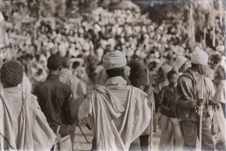 ETHIOPIA,LALIBELA-CIRCA  JANUARY 2018--unidentified people in crowd of  the genna celebrationのeditorial素材