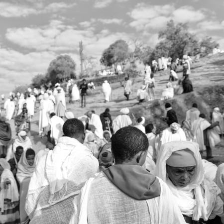 ETHIOPIA,LALIBELA-CIRCA  JANUARY 2018--unidentified people in crowd of  the genna celebration
