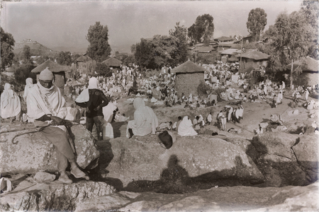 ETHIOPIA,LALIBELA-CIRCA  JANUARY 2018--unidentified people in crowd of  the genna celebrationのeditorial素材